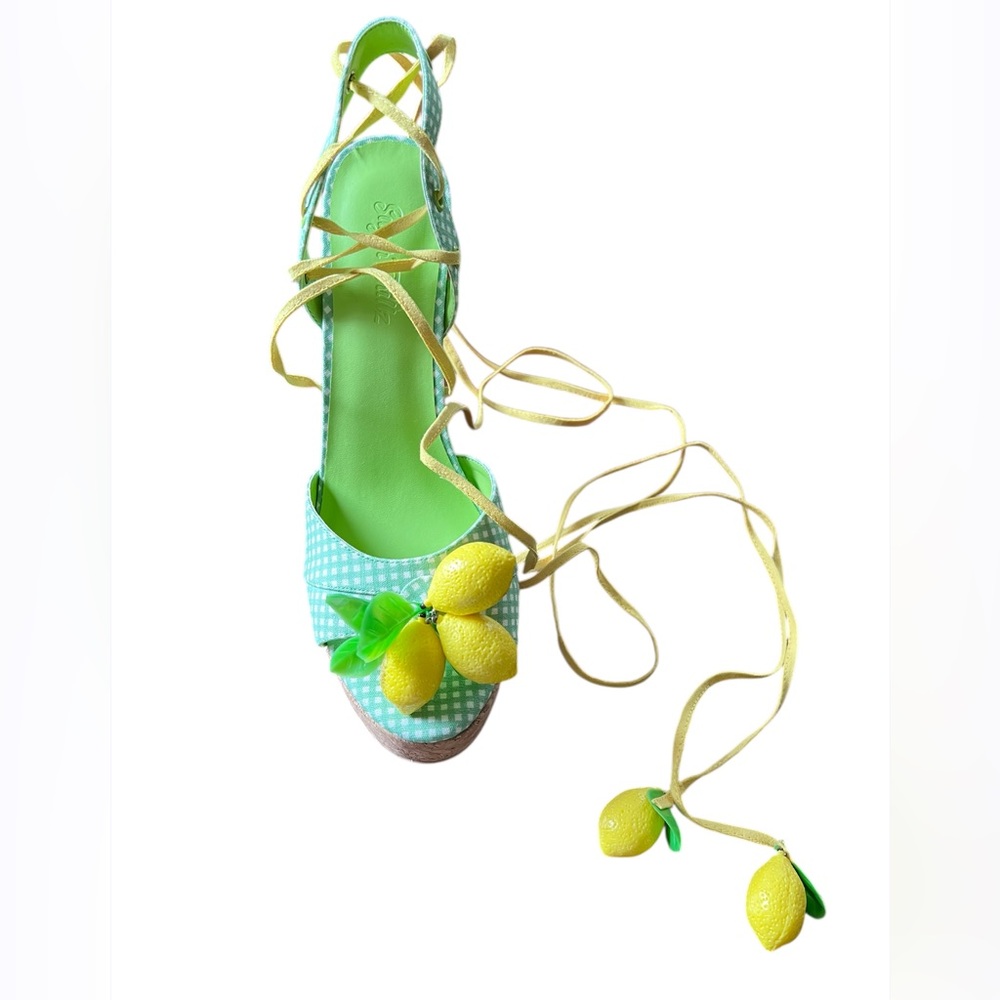 Dollskill NEW Sugar Thrillz Sour Hour Green Gingham Lemon Platform Heels Size 11 - Picture 6 of 16